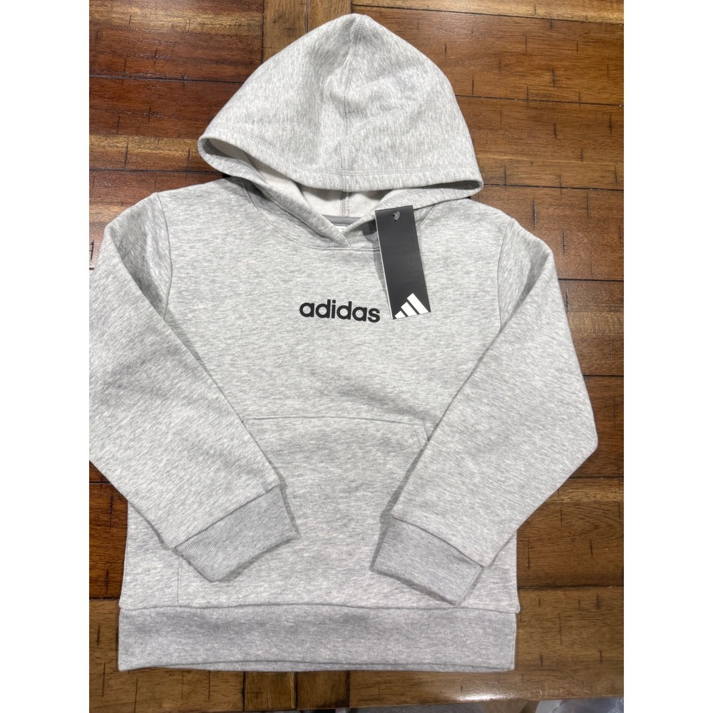 Adidas Kids Core Linear Pullover Hoodie Light Grey Heather Sweatshirt Size 5